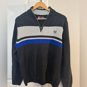 Chaps Men's Black Sweater with Blue and White Stripes
